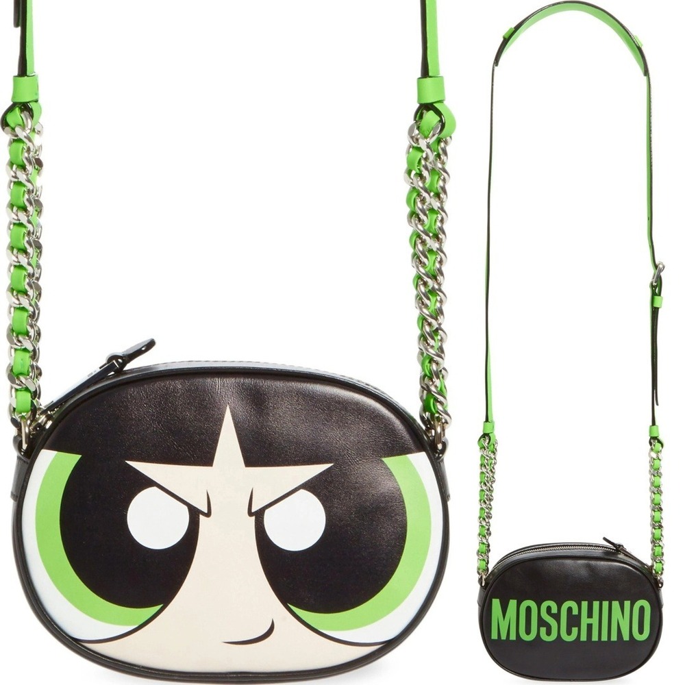 Moschino x Powerpuff Girls Buttercup Crossbody Bag Black Green Leather SS16